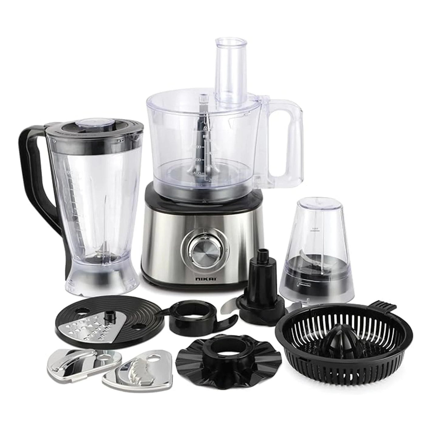 Nikai 1000 Watts 10-in-1 Food processor 2 Speed With Pulse (Blender, Slicer, Chopper, Kneader, Mixer, Beater, Whisk, Shredder, Juicer & Grinding)